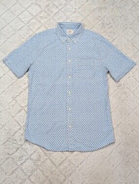 Faherty Shirt Mens M Tall Blue Batik Fish Scale SS Stretch Playa Button Up